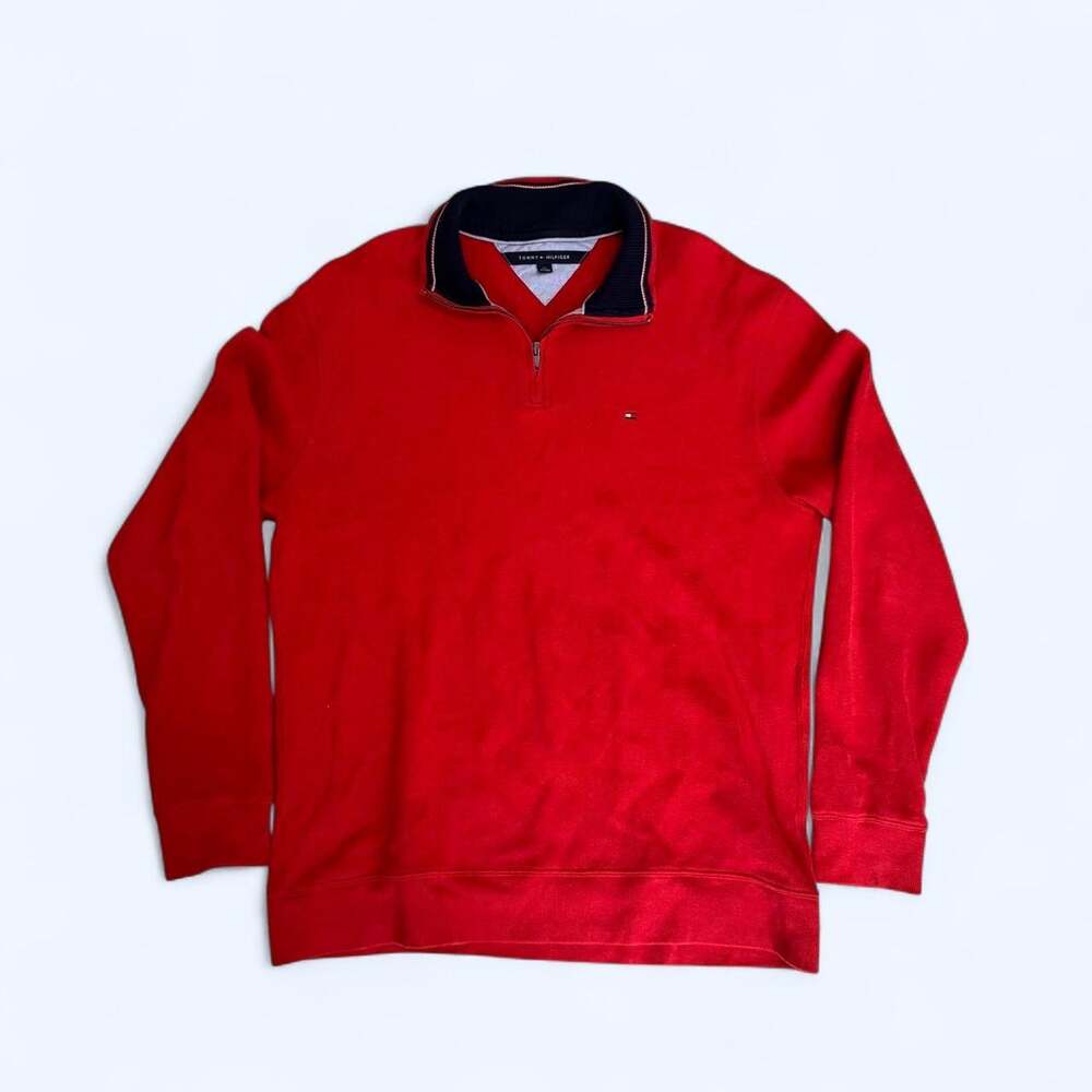 Tommy Hilfiger Red Quarter Zip Pullover Sweatshirt Size Large